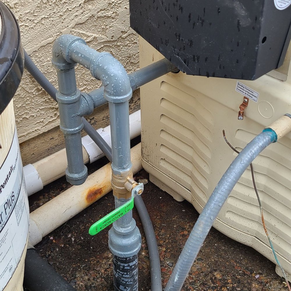 Landon Pool and Spa - Old pool company installed heater but was not up to code. Landon pointed this out & installed gas sediment trap & gas line shutoff valve - Pool & Hot Tub Service Near Me Landon Pool and Spa - Old pool company installed heater but was not up to code. Landon pointed this out & installed gas sediment trap & gas line shutoff valve - Pool & Hot Tub Service Near Me