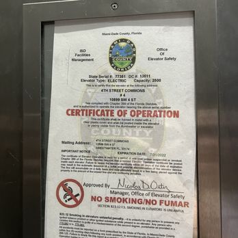 4th Street Commons - Expired elevator certification. Photo taken in January 2024 - Apartments Near Me - Miami, Florida 4th Street Commons - Expired elevator certification. Photo taken in January 2024 - Apartments Near Me - Miami, Florida