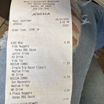Wendy's - Receipt from Wendys Minions & Monsters Big Bacon Classic Meal - Burgers Near Me - Owasso, Oklahoma Wendy's - Receipt from Wendys Minions & Monsters Big Bacon Classic Meal - Burgers Near Me - Owasso, Oklahoma