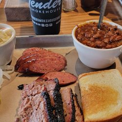 Tender Smokehouse - Brisket, sausage, pineapple slaw, beans