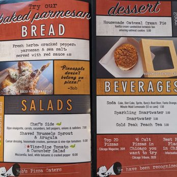 Bob's Pizza - a menu for a restaurant - Pizza Near Me - Chicago, Illinois