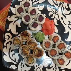 Sunny Asian Cuisine - 3 sushi rolls, tuna, salmon and eel(our choices) Also included soup and side dish for $13.95