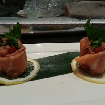 Sushi Kinoya - Ankimo wrapped with salmon - Sushi Bars Near Me - Long Beach, California Sushi Kinoya - Ankimo wrapped with salmon - Sushi Bars Near Me - Long Beach, California