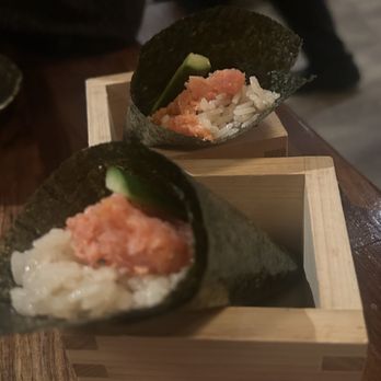 Ichijiku Sushi - Spicy salmon hand roll - Sushi Bars Near Me - Houston, Texas Ichijiku Sushi - Spicy salmon hand roll - Sushi Bars Near Me - Houston, Texas