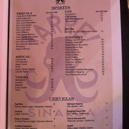 Drink menu