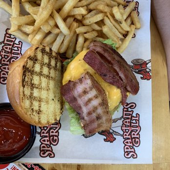 Spartan's Grill - All American Burger with bacon  and fries - Greek Near Me - Valley Stream, New York