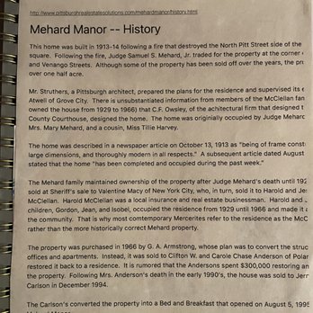 Mehard Manor Bed & Breakfast - A little history about the house. - Bed & Breakfast Near Me - Mercer, Pennsylvania Mehard Manor Bed & Breakfast - A little history about the house. - Bed & Breakfast Near Me - Mercer, Pennsylvania