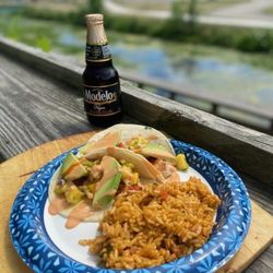 Canal Boat Lounge - Blackened mahi mahi tacos with Spanish rice (special)
