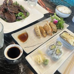 Beef short rib, pork gyoza, California roll Beef short rib, pork gyoza, California roll
