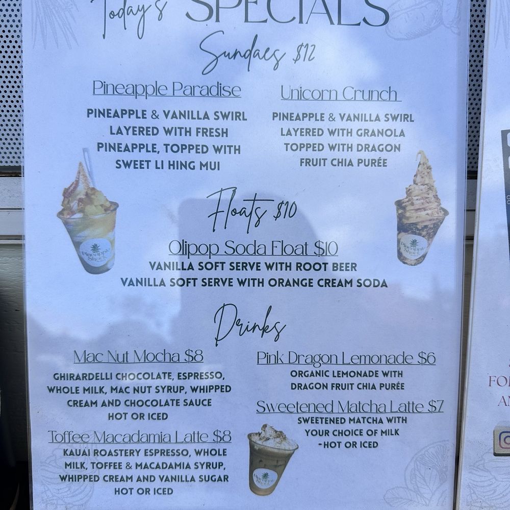 Pineapple Shack Kauai - Menu - Ice Cream & Frozen Yogurt Near Me - Lihue, Hawaii Pineapple Shack Kauai - Menu - Ice Cream & Frozen Yogurt Near Me - Lihue, Hawaii