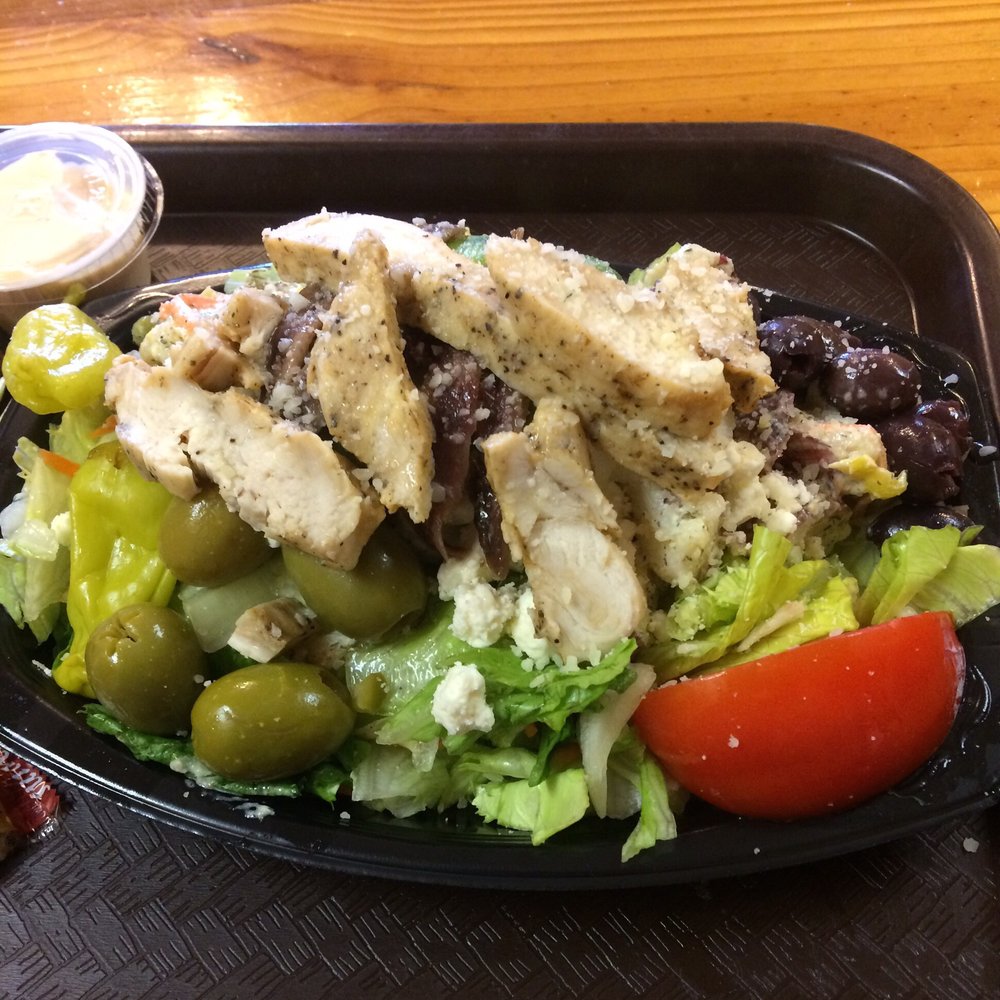 Hopkins Eatery - Mini Greek salad with grilled chicken added. Yum!!! - Sandwiches Near Me - Tallahassee, Florida Hopkins Eatery - Mini Greek salad with grilled chicken added. Yum!!! - Sandwiches Near Me - Tallahassee, Florida