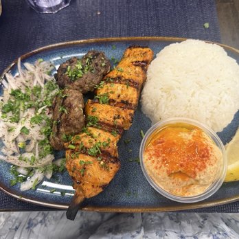 Izmir - Chicken Kebab & Meatball Combo (Dinner) - Mediterranean Near Me - Costa Mesa, California Izmir - Chicken Kebab & Meatball Combo (Dinner) - Mediterranean Near Me - Costa Mesa, California