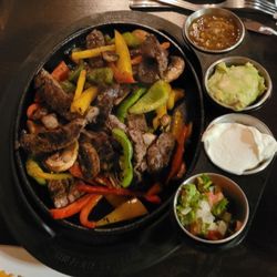 Las Guitarras Restaurant Mexican-Steaks-Seafood - Beef fajita plate with rice and beans!