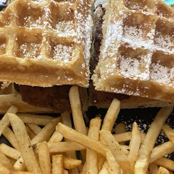 The Nook - Chicken and waffles. The fries were also delicious! - New American Near Me - Pittsburgh, Pennsylvania