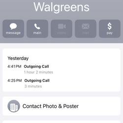 Walgreens - An example of trying to contact Walgreens by phone. This is from Sunday 10/1/2023. I gave up after 62 minutes, because they close at 6 PM.