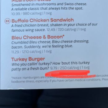 Hooters - Also - impossible that a Turkey Burger sandwich (the all come with fries/bun) is 250 calories - Sports Bars Near Me - Schaumburg, Illinois