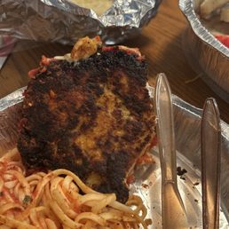 Chicken parm and dry pasta.