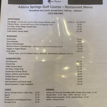 Adam Springs Golf Course - The lunch menu - American Near Me - cobb, California Adam Springs Golf Course - The lunch menu - American Near Me - cobb, California