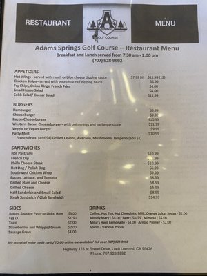 Menu photo 6 Adam Springs Golf Course cobb, CA Menu photo 6 Adam Springs Golf Course cobb, CA