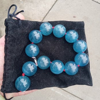 Little Relics - Dark Blue Starlight Aquamarine Prayer Bracelet with 100% Natural Christmas Red Silk and adjustable silver clasp. - Jewelry Near Me - Sacramento, California