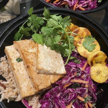LGH Catering - Seasoned Tofu with purple cabbage, plantains and jasmine rice - Caterers Near Me LGH Catering - Seasoned Tofu with purple cabbage, plantains and jasmine rice - Caterers Near Me