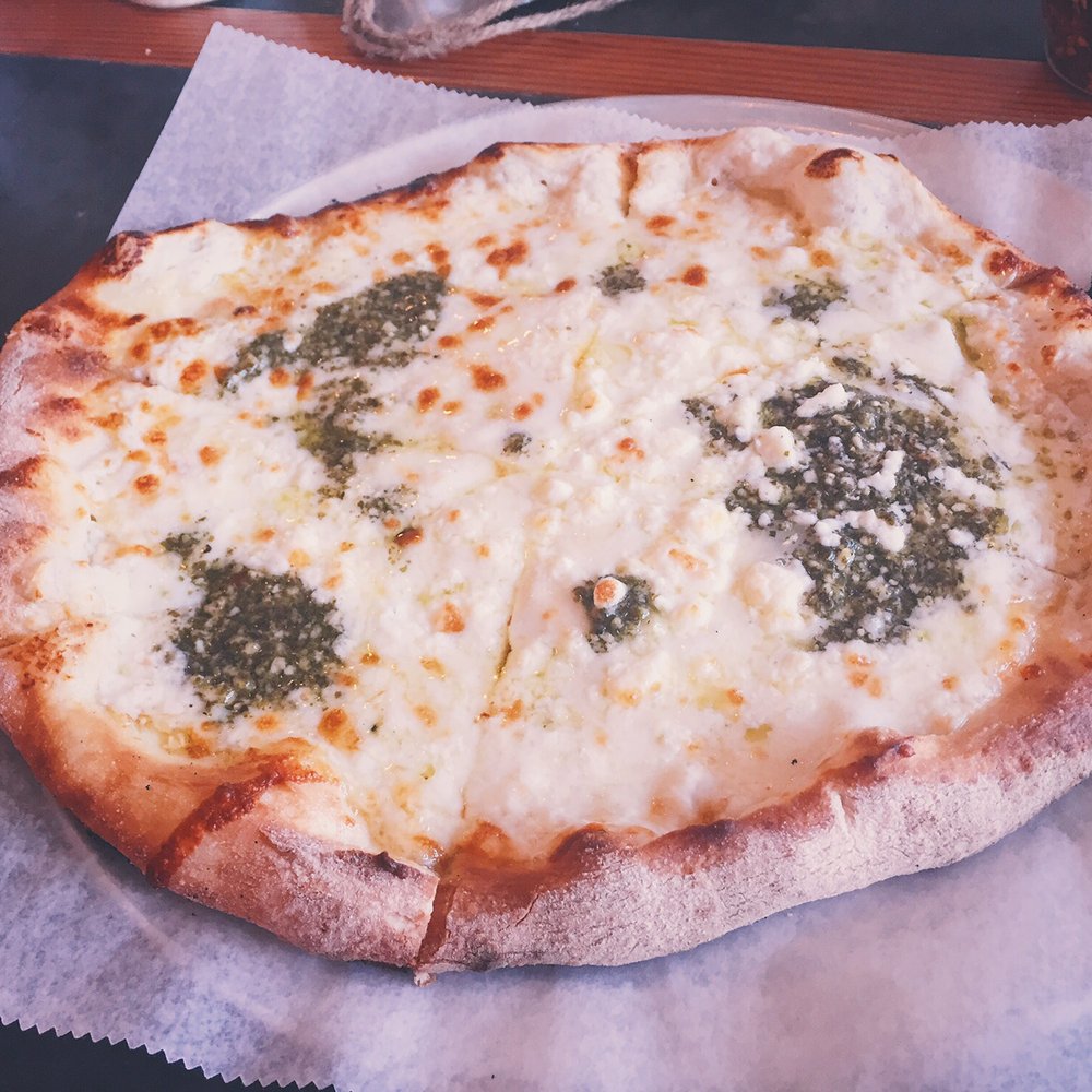 Your Pie Pizza - White Pie with pesto added. - Salad Near Me - Covington, Georgia Your Pie Pizza - White Pie with pesto added. - Salad Near Me - Covington, Georgia