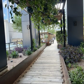 Arriba Abajo - Nice walkway from the elevator with great city views and lots of greenery - Mexican Near Me - Austin, Texas