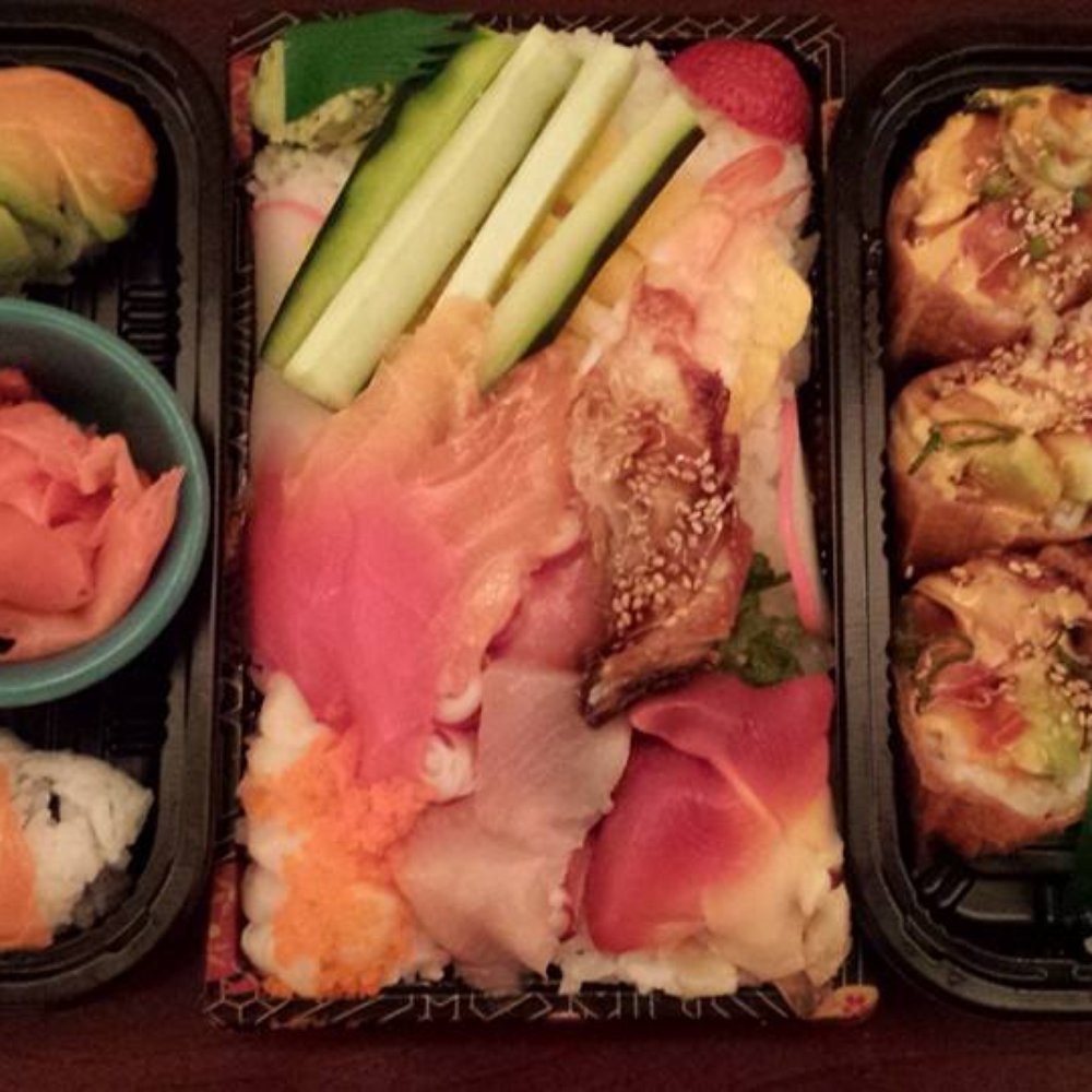 Fleurichi Express Sushi - Left to Right: Rainbow Roll, Chirashi, sweet shrimp inari.
Fish cuts were pretty thin. - Sushi Bars Near Me - Clovis, California Fleurichi Express Sushi - Left to Right: Rainbow Roll, Chirashi, sweet shrimp inari.
Fish cuts were pretty thin. - Sushi Bars Near Me - Clovis, California