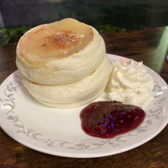 Ichigo Tokyo Crepes - 3 fluffy Crème Brûlée Soufflé Pancakes with whipped cream and raspberry sauce - Creperies Near Me - Minneapolis, Minnesota Ichigo Tokyo Crepes - 3 fluffy Crème Brûlée Soufflé Pancakes with whipped cream and raspberry sauce - Creperies Near Me - Minneapolis, Minnesota