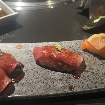 Chubby Cattle - Wagu and Salmon nigiri. Melt in your mouth deliciousness. - Barbeque Near Me - Duluth, Georgia