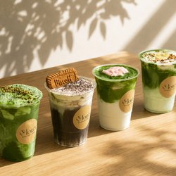 Mori’s - Top 4 Seller: From left to right, Creamy Pistachio Matcha, Cloudy Sesame Hojicha, Guava Matcha Latte, Bnana Cream Matcha