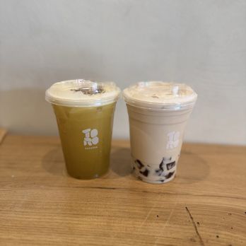 Torotea - Left: calamansi oolong twist, right: popcorn milk tea with brown sugar tapioca mochi - Coffee & Tea Near Me - Diamond Bar, California Torotea - Left: calamansi oolong twist, right: popcorn milk tea with brown sugar tapioca mochi - Coffee & Tea Near Me - Diamond Bar, California