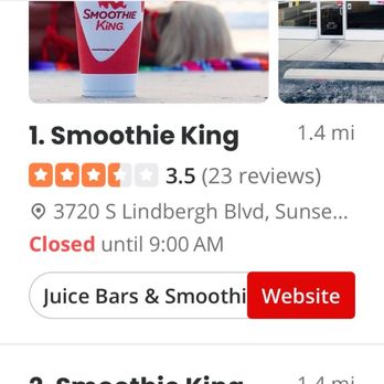 Smoothie King - Hours posted aren't accurate. - Juice Bars & Smoothies Near Me - Sunset Hills, Missouri Smoothie King - Hours posted aren't accurate. - Juice Bars & Smoothies Near Me - Sunset Hills, Missouri