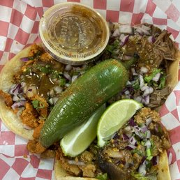 Chicken, pastor and biria street tacos Chicken, pastor and biria street tacos