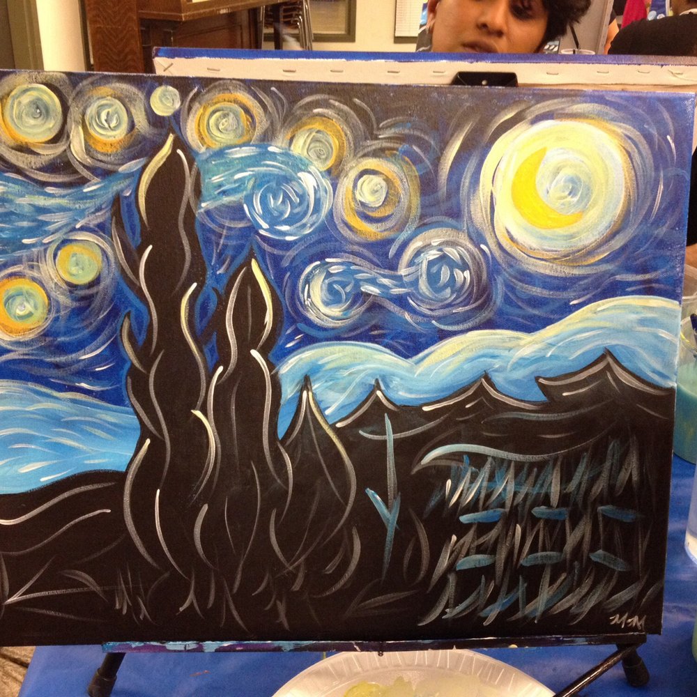 BrushCapades Seattle - Starry Night-ish turned out pretty well! - Paint & Sip Near Me - Seattle, Washington