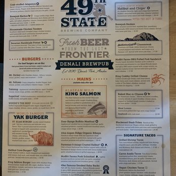 49th State Brewing - Denali - Front of menu - Breweries Near Me - Healy, Alaska