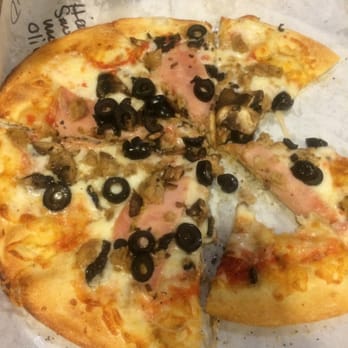 Smack Pie Pizza - This is mine. Build Your Own. So I got light sauce, extra cheese, ham and mushrooms with black olives. Delicious! - Pizza Near Me - Lodi, California