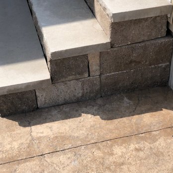 Eastern Paving - What Eastern Paving considers to be perfect work. Horrible cuts, and wrong edge of stone facing at multiple locations. - Masonry/Concrete Near Me - Cicero, New York