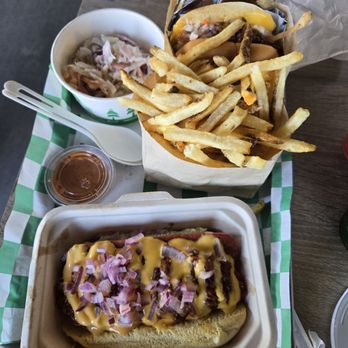 WELLS Roadside - Chilli cheese dog and pulled pork. Pulled pork was delicious. - Salad Near Me - St. Louis Park, Minnesota WELLS Roadside - Chilli cheese dog and pulled pork. Pulled pork was delicious. - Salad Near Me - St. Louis Park, Minnesota
