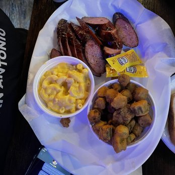 Dreamland BBQ - Sausage plate with mac & cheese and fried okra. - Barbeque Near Me - Montgomery, Alabama Dreamland BBQ - Sausage plate with mac & cheese and fried okra. - Barbeque Near Me - Montgomery, Alabama