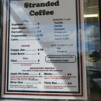 Stranded Coffee - Menu as of 8/11/21 - Coffee & Tea Near Me - San Antonio, Texas