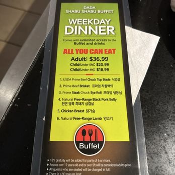Dada Shabu Shabu Buffet - Weekday dinner menu - Korean Near Me - Irvine, California Dada Shabu Shabu Buffet - Weekday dinner menu - Korean Near Me - Irvine, California