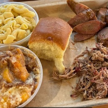 R&R BBQ - Mac and Cheese; Peach Cobbler; Spicy Andouille Sausage; Pulled Pork - Barbeque Near Me - Meridian, Idaho R&R BBQ - Mac and Cheese; Peach Cobbler; Spicy Andouille Sausage; Pulled Pork - Barbeque Near Me - Meridian, Idaho