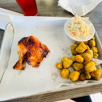 Scratch Fried Chicken - Quarter rotisserie with okra and slaw - Chicken Wings Near Me - Greensboro, North Carolina