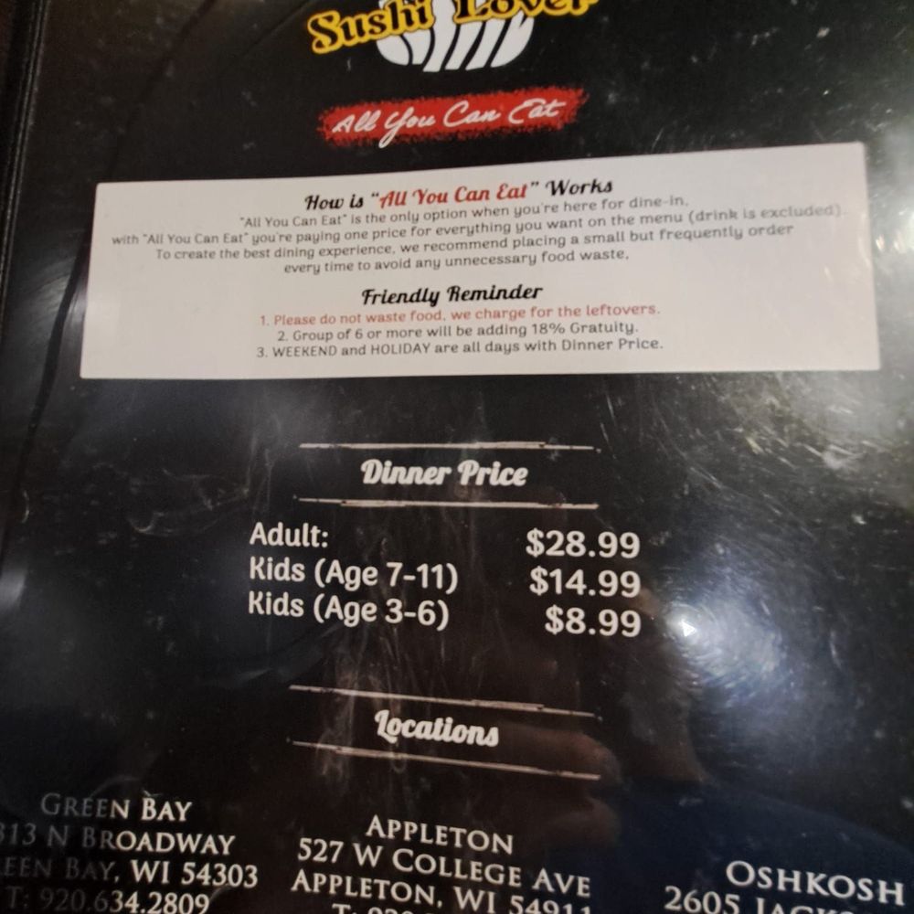 a menu for sushi lover