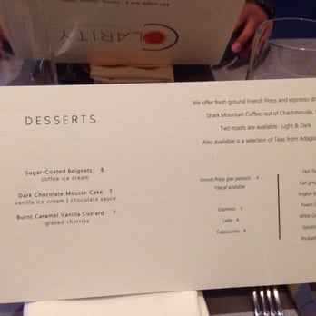 Clarity - Dessert menu - New American Near Me - Vienna, Virginia