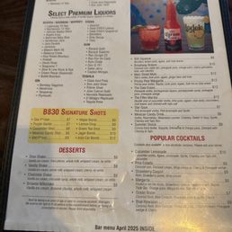 Drink menu