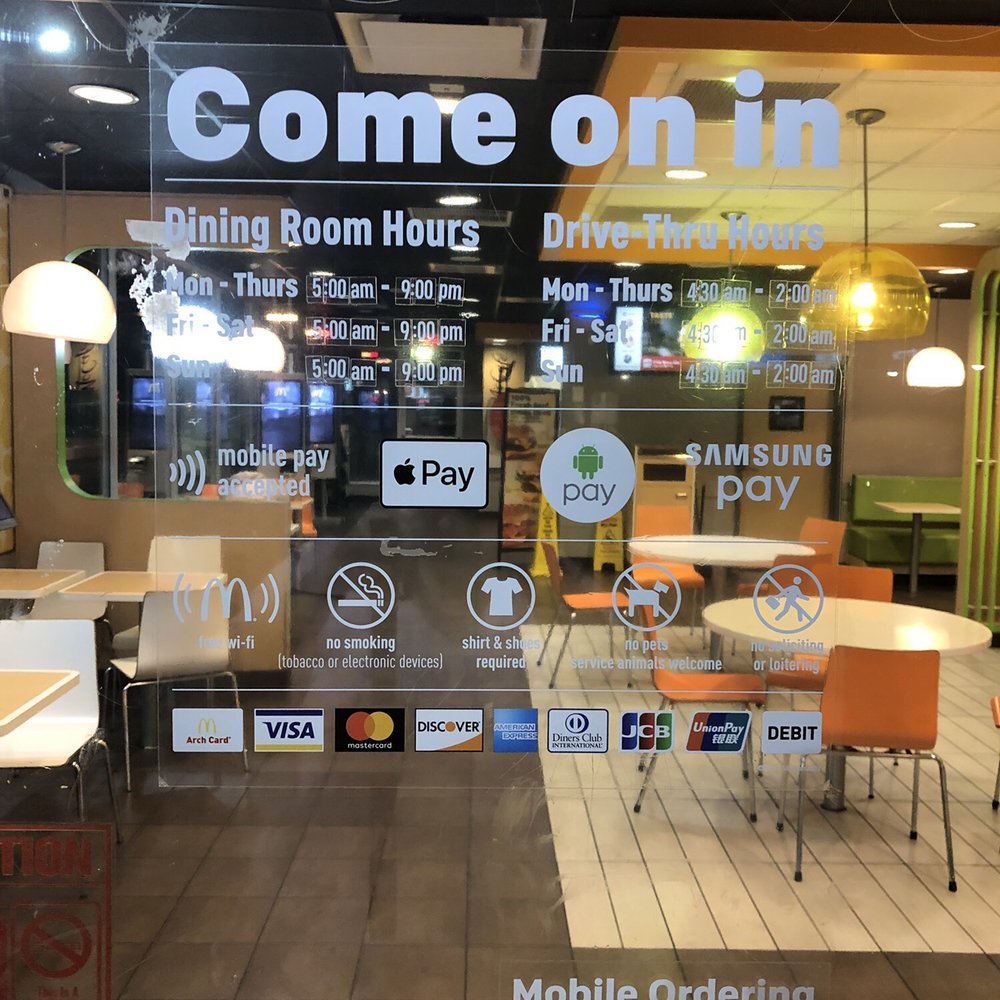 McDonald's - Hours posted on door - Burgers Near Me - Los Angeles, California McDonald's - Hours posted on door - Burgers Near Me - Los Angeles, California
