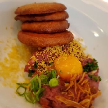 Sansho - Beef tartare with fried bao - Asian Fusion Near Me - Prague, Puerto Rico