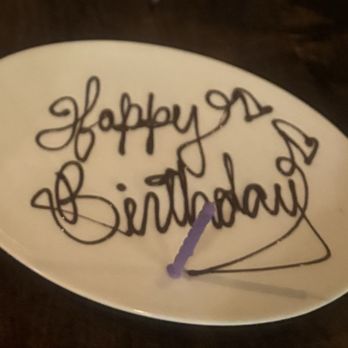 The Conche - My son's complimentary birthday dessert was a plate with HBD written in chocolate with a candle. There was no dessert accompanying it. - Cocktail Bars Near Me - Leesburg, Virginia The Conche - My son's complimentary birthday dessert was a plate with HBD written in chocolate with a candle. There was no dessert accompanying it. - Cocktail Bars Near Me - Leesburg, Virginia